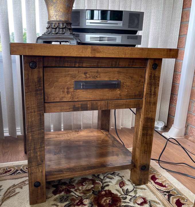Wormy Maple Adirondack End Table with drawer & shelf