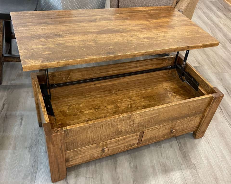 Wormy Maple Dakota Pop Up Coffee Table with Drawers